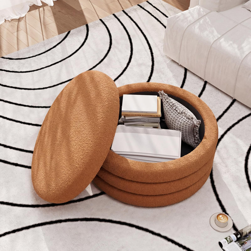30 Inch Round Ottoman Coffee Table With Storage, Brown