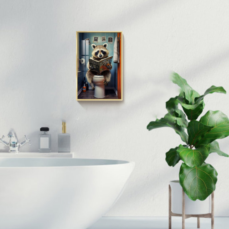" Bathroom Animal ", Gold Framed, 15.88" H x 11.88" W x 1" D