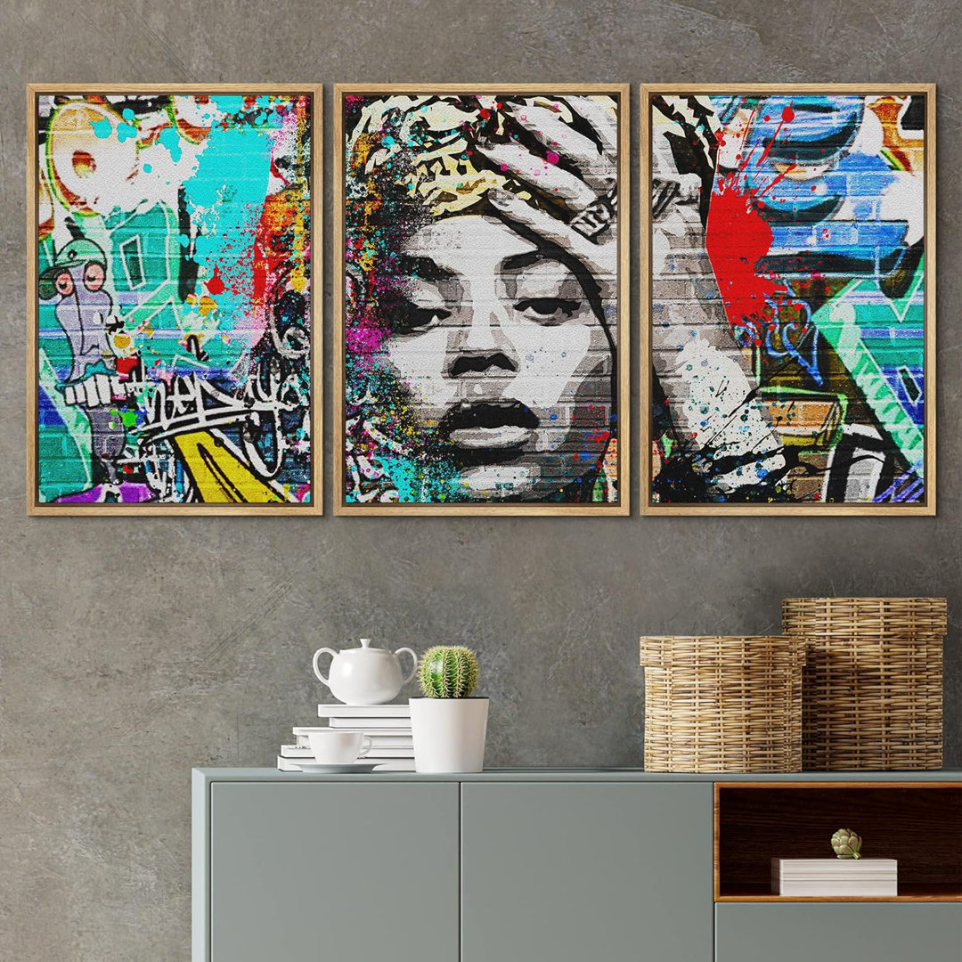 Pop Urban Street " Urban High Contrast Beyonc Portrait Graffiti & Street Art People Pop Art Colorful " 3 - Pieces IDEA4WALL