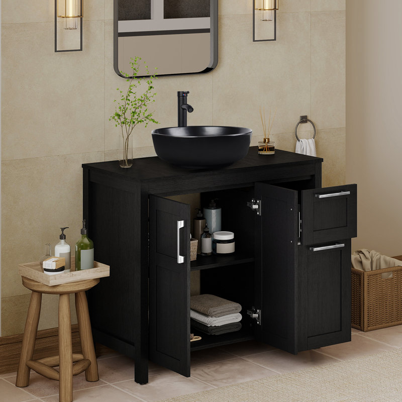 36" Free-Standing Modern Single Bathroom Vanity With Sink, Black