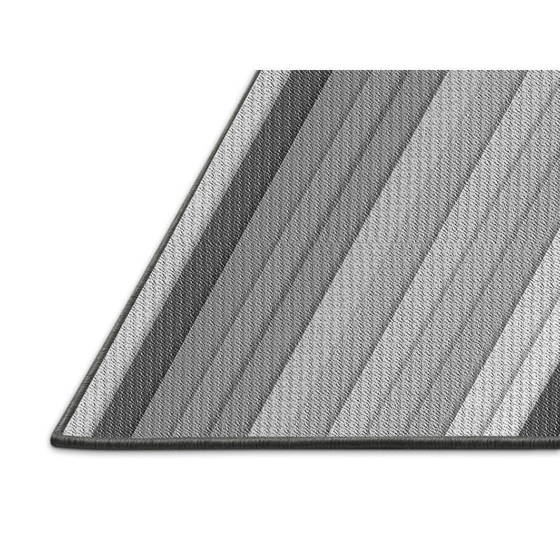 Tapis rayé gris en laine, Rectangle 2 pi x 4 pi