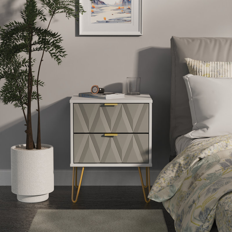 Baturhan 2 Drawer Bedside Cabinet (Ready Assembled), Shadow Matt/Grey