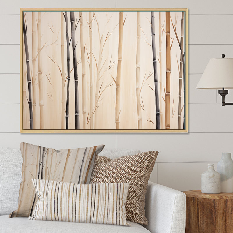 Minimalisme beige bambou sérénité II - impressions sur toile de bambou_106630, H 24 po x l 32 po, Silver Picture Framed