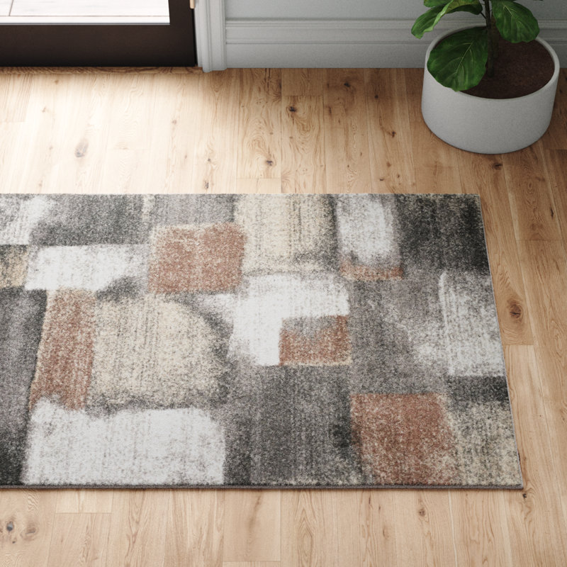 Tapis d'intérieur doux gris / brun à motif abstrait et neutre Menoher, Rectangle 3 pi 11 po x 5 pi 7 po