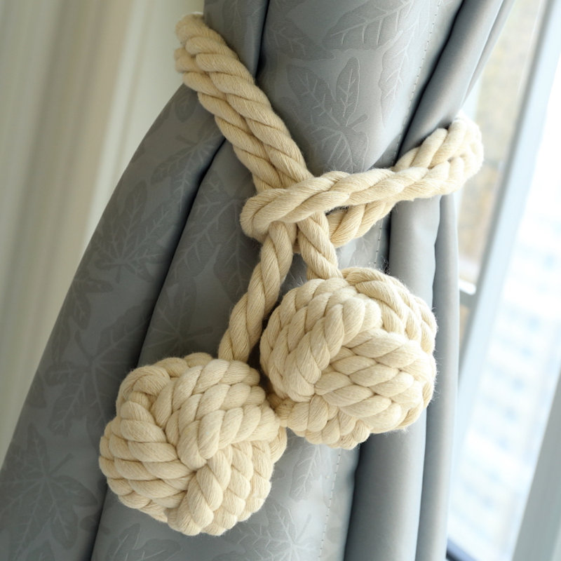 Gitane Rustic Rope Curtain Tieback with Decorative Knot (Set of 2), Beige