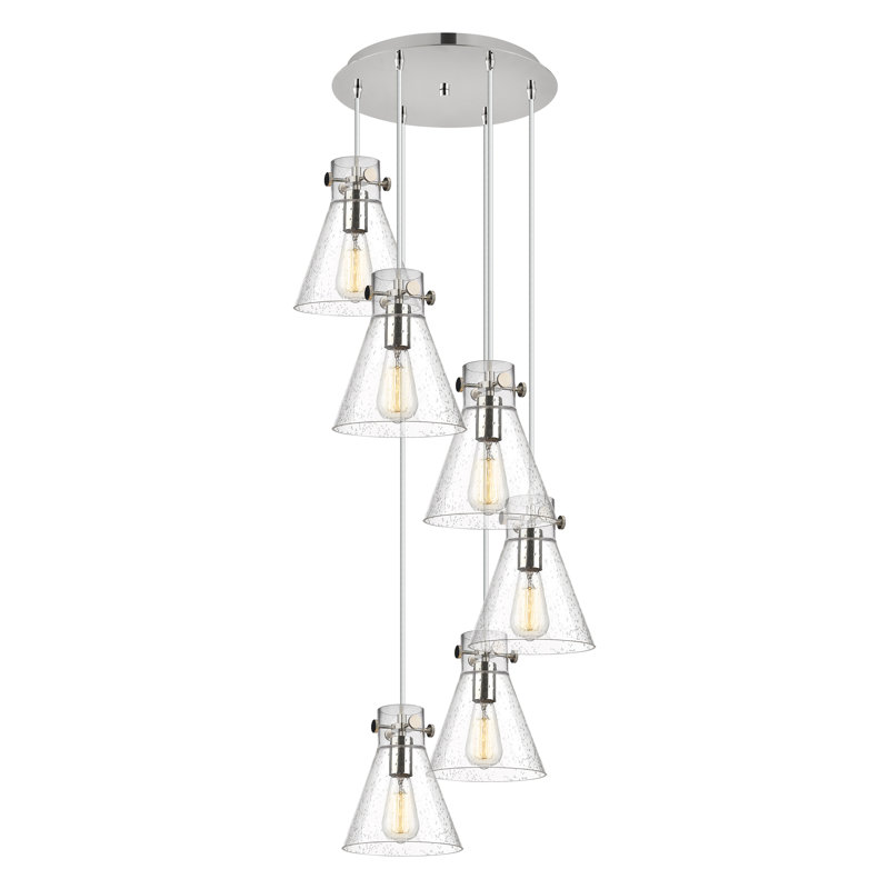 Luminaire suspendu 6 lumières Amrith, Bullé, Nickel poli