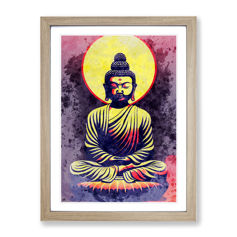 Mind Blowing Buddha - Framed Print, 46cm H x 34cm W x 2cm D, Oak