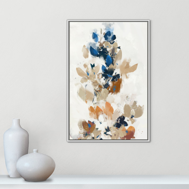Vague de fleurs bleues II par Ken Roko, Toile avec cadre, L 25,5 po x H 37,5 po, Flotteur blanc