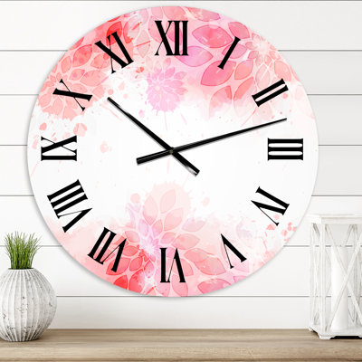 Abstrait fleurs roses éclaboussures II - horloge murale moderne