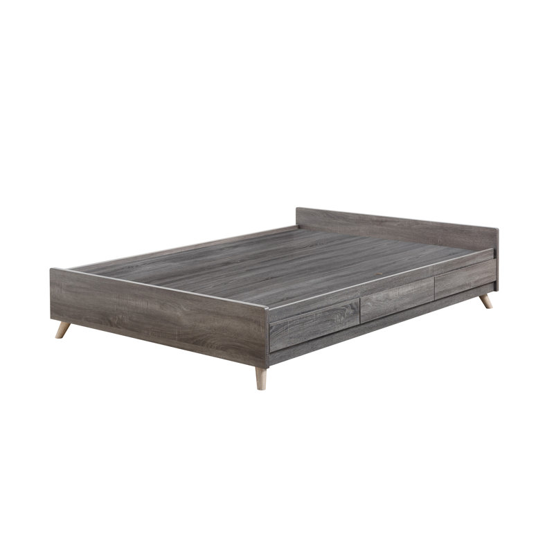 Lit plateforme avec rangement Leslie, Gris vieilli, Double