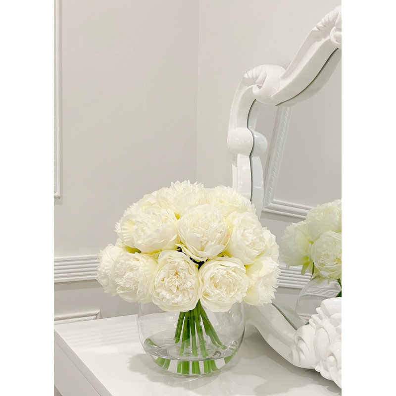 Peony Stems Pink Peach Large Head - Artificial Faux Peony Stems - French Country Faux Flowers Stems, White
