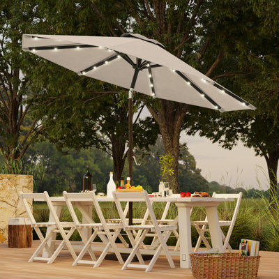 Parasol de marché à DEL avec parasol rond pour terrasse avec grand auvent de table d'extérieur à énergie solaire pour terrasse