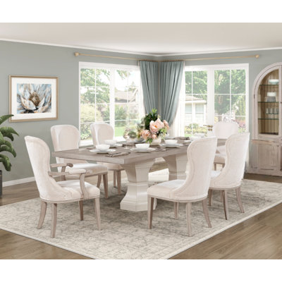 Ensemble de table à manger extensible 7 pièces en bois gris et blanc