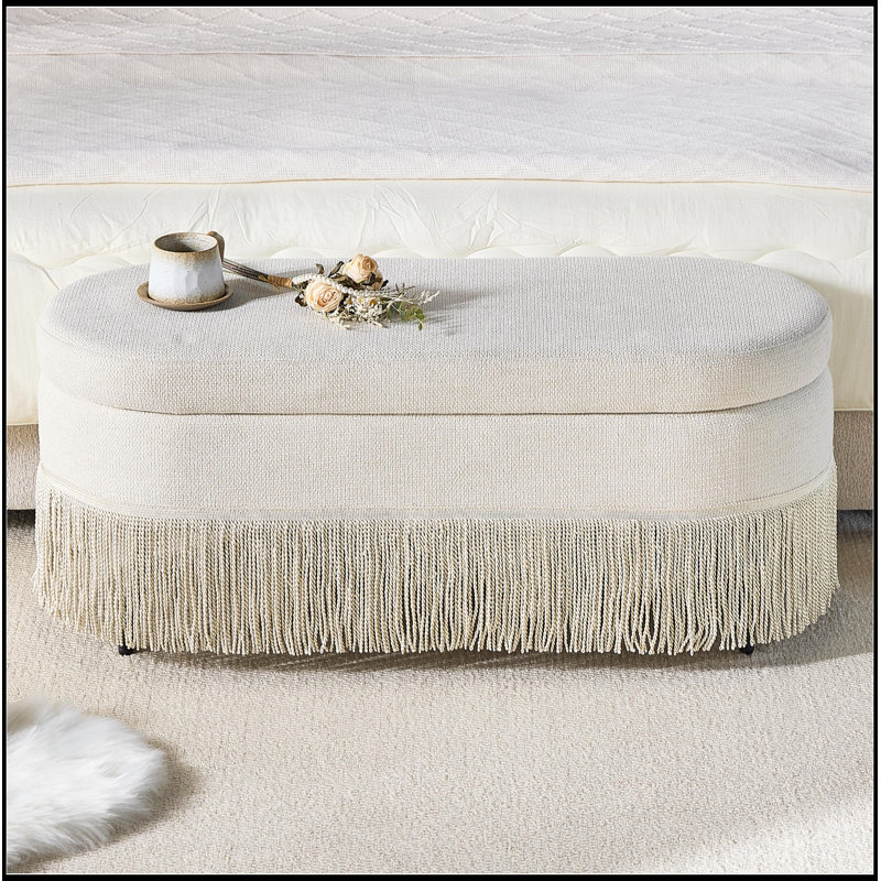 Banc ovale rembourré avec rangement rabattable et pieds robustes, Beige