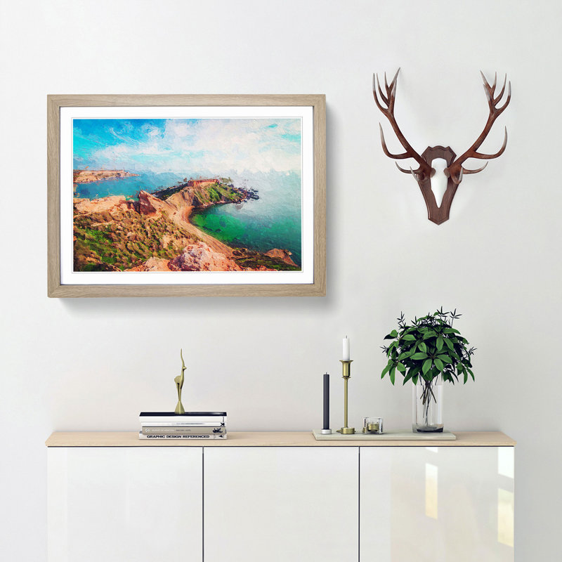 Sea View from Malta - Picture Frame Painting Print, 36cm H x 48cm W x 2cm D, Oak Framed