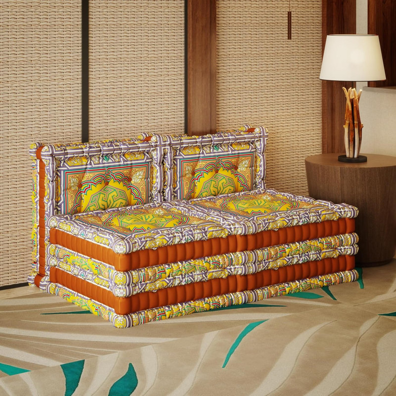 71cm Floor Sofa Couch Upholstered Cotton Accent Chair, Arab Orange