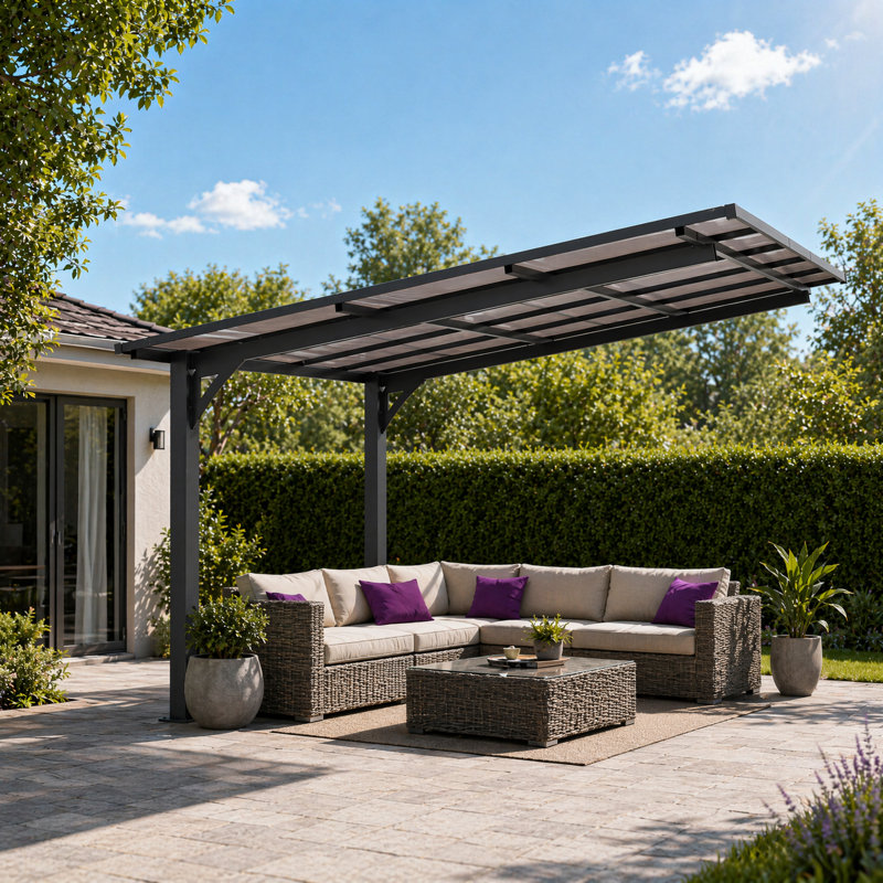 Pergola en aluminium 10 x 10 pi avec toit en PC incliné, abri extérieur polyvalent, 10*10ft
