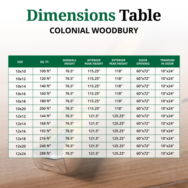 Colonial Woodbury Outdoor Wood Storage Shed, Yes, 10' x 18'
