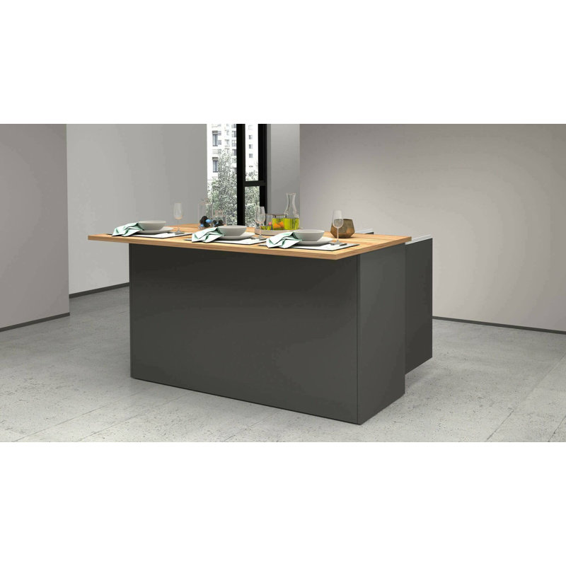 Nalya Wood Kitchen Island, Anthracite/Oak