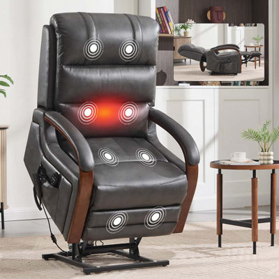 Fauteuil inclinable Power Lift avec accoudoirs en bois massif, massage thermique et mécanisme de mouvement robuste