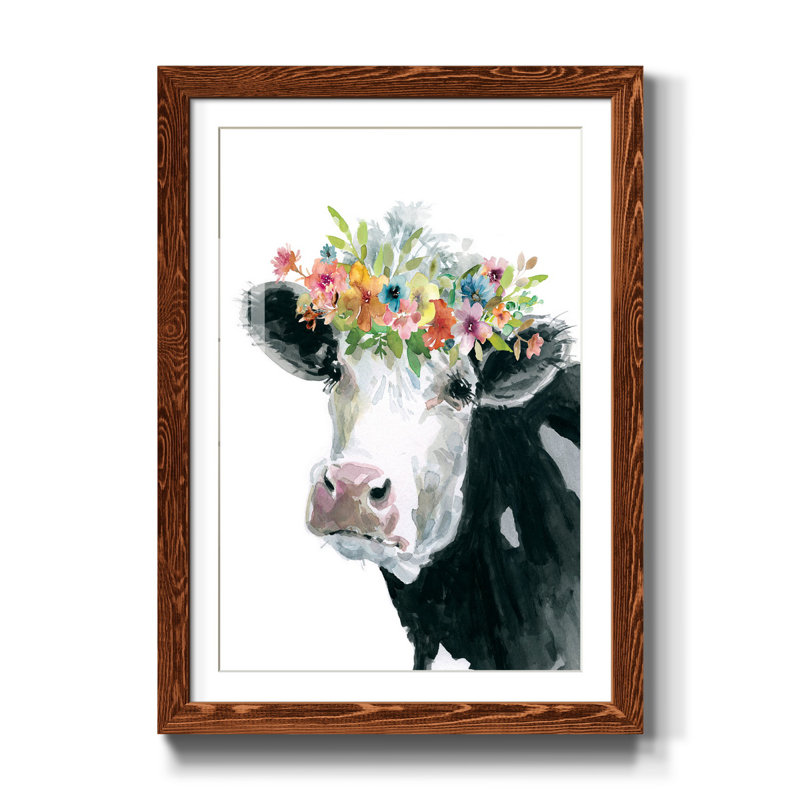 Fleur couronne de vache - cadre photo, reproduction d'art sur papier, H 37,5 po x l 27,5 po x P 1,5 po, Érable encadré