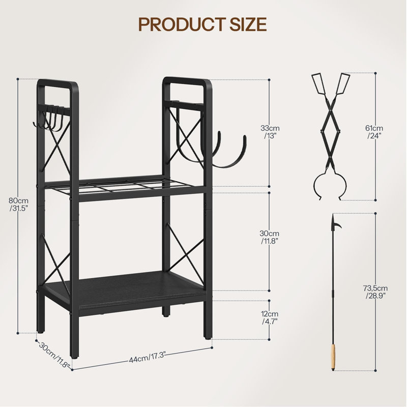 Râtelier à bûches d'intérieur, support à bûches à 2 niveaux avec 2 outils pour cheminée