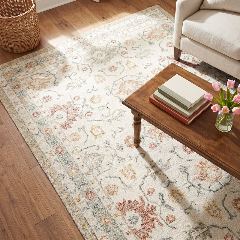 Aden Oriental Hand-Hooked Wool Ivory/Rust Area Rug, Rectangle 7'9" x 9'9"