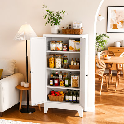 Mikenlee White Metal Kitchen Pantry Cabinet, Multi-Organizer for Kitchen, Dining Room, Bathroom & Living Room