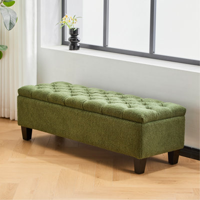 Banc repose-pieds avec rangement, surface bouclée, pieds en bois d'hévéa, capacité de 300 lb