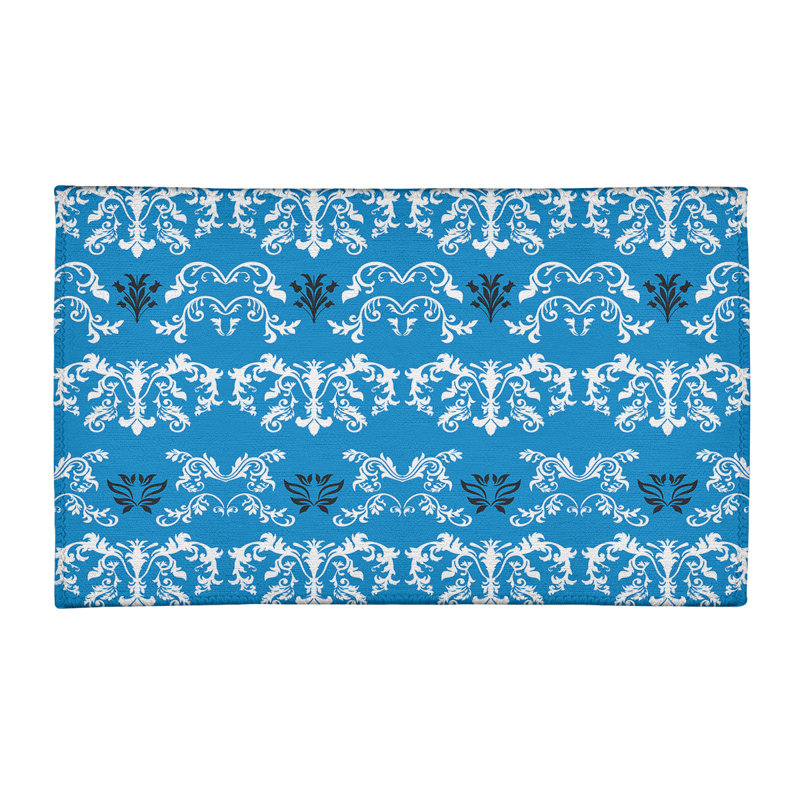 Tapis damassé bleu / blanc, Rectangle 3 pi x 5 pi