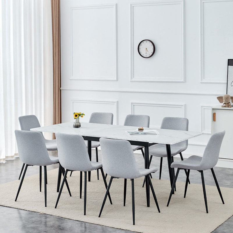 Modern 59"-75" Kitchen Table Set with Sturdy Metal Frame,Perfect for Home Kitchen,Space Saving, Grey, 9