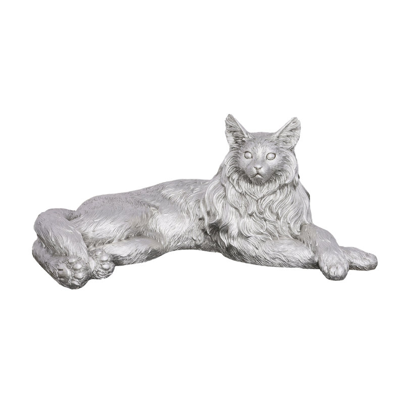 Resin Cat Figurine, Silver Leaf