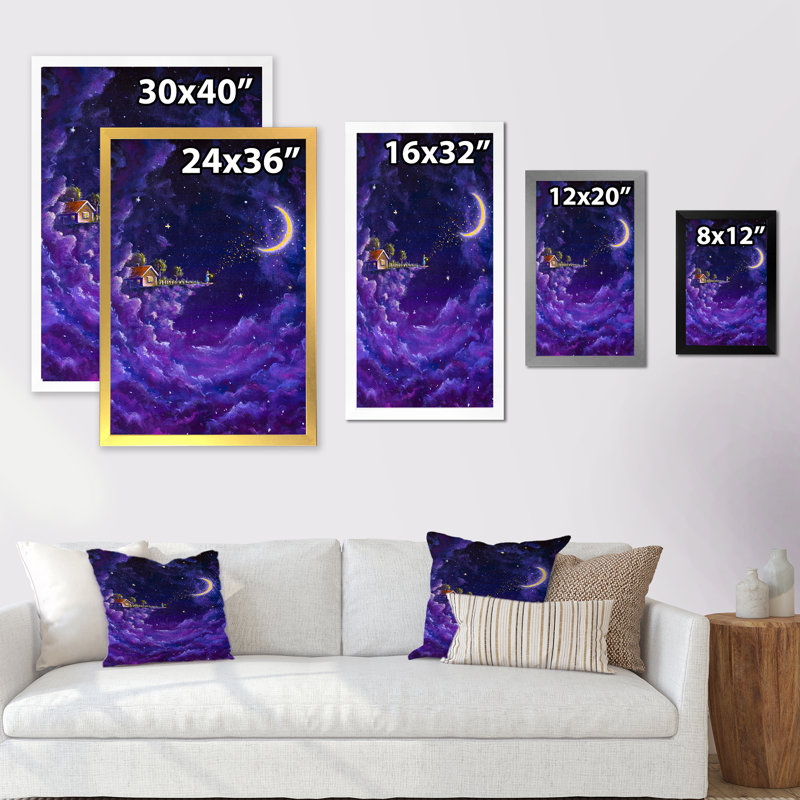 «Little House pendant la nuit mauve magique», reproduction d'art moderne et contemporaine sur toile