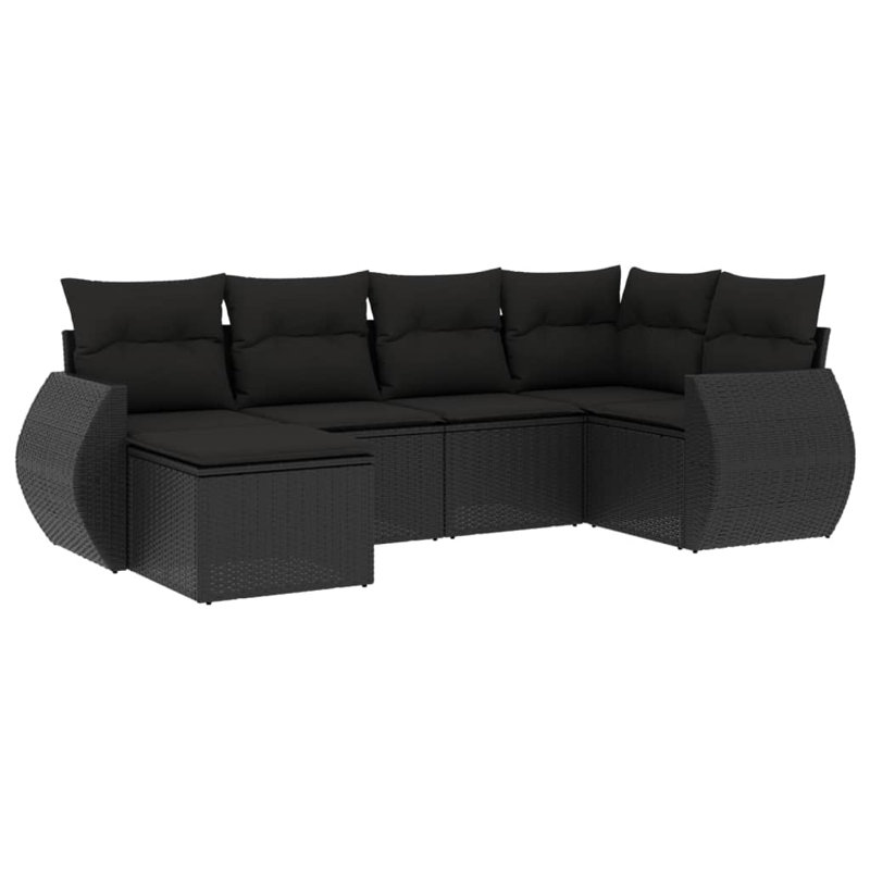  Ensemble de canapé de jardin en rotin PE noir, acier thermolaqué, polyester, Noir, Noir