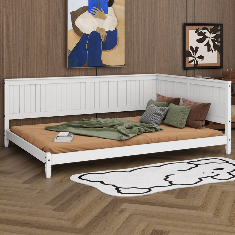 Ingus Wood Mid-Century Modern Daybed, White, Full