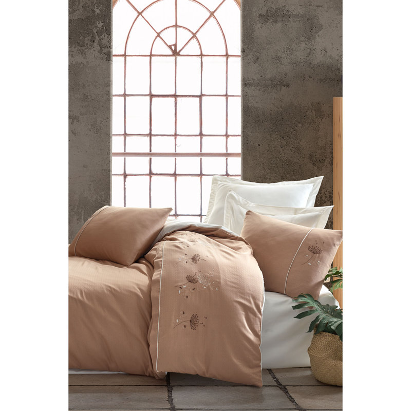 Ensemble de housse de couette moderne et contemporain 100% coton Chaska, Brun