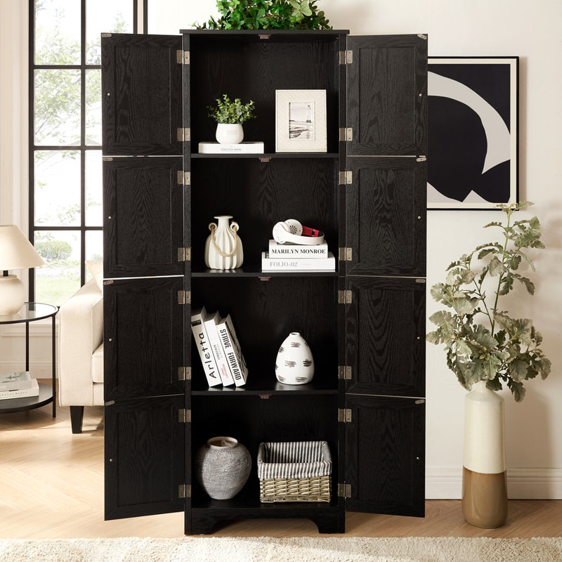 72.4" Tall Storage Cabinet Tall Storage Cabinet with 8 Doors and 4 Shelves, Black