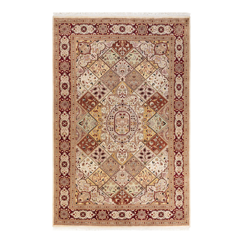 Tapis unique en laine noué à la main 6 pi 1 po x 9 pi 7 po nouvel âge Hayner - noir / brun / beige