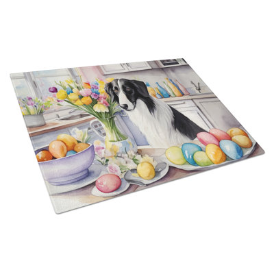 Decorating Easter Borzoi Glass Cutting Board