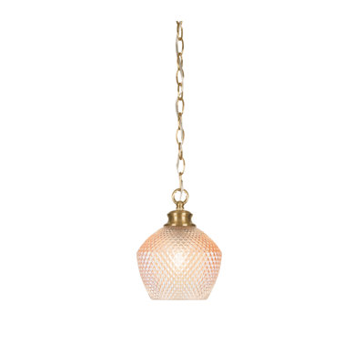 Chain Hung Pendant Shown In New Age Brass Finish With 6" Amber Textured Glass