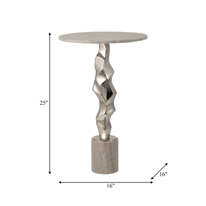 Lagretta Modern Metal and Marble Accent Table with Sculptural Aluminum Base, Contemporary Side Table with Sleek Design and Elegant Stone Top for Home Decor