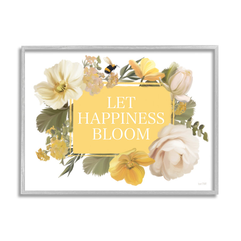 «Bold Let Happiness Bloom» en blanc et rosé par House Fenway - peinture, H 24 po x l 30 po x P 1,5 po