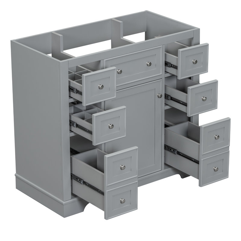 Base de meuble-lavabo gris 36 po avec 1 armoire et 6 tiroirs | Idée cadeau