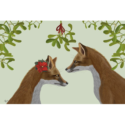 Foxes and Mistletoe 1 Piece Wrapped Canvas Painting