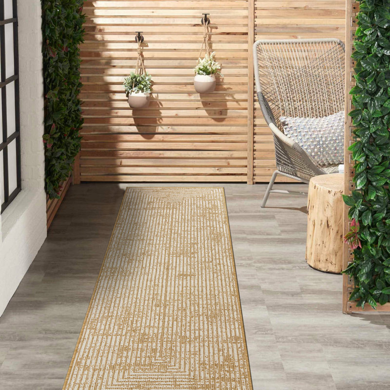 Distressed Frame Reversible Jute-Look Indoor/Outdoor Rug, Runner 2' x 7'