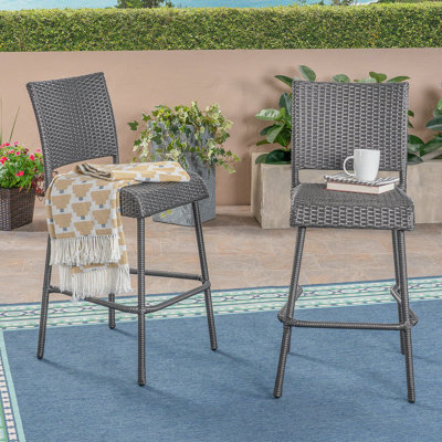 Ensemble de 2 tabourets de bar 29 po en rotin PE sans accoudoirs, gris