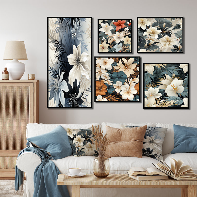 Garet - ensemble d'art mural sur toile tropical de 5, Cadre flottant noir