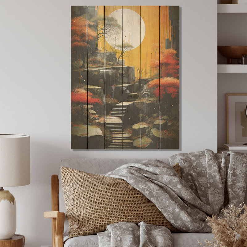 Paysage zen harmonie I - méditation sur bois, bois de pin naturel, H 20 po x l 10 po