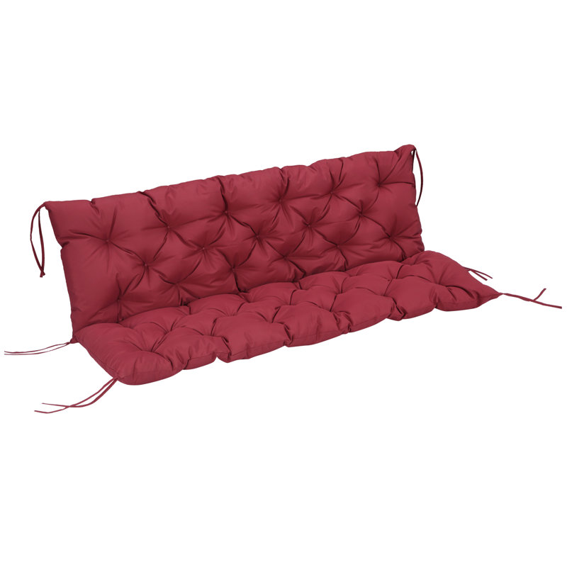Tufted Outdoor Bench Cushion, Thick Overstuffed 3-seater Replacement Pad With Integrated Backrest, Garden Patio Swing Furniture