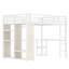 Blanc grain de bois, grand lit mezzanine, bureau, garde-robe, rangement, espace, chambre à coucher, optimisation de l'espace encastré en métal, chambre compacte